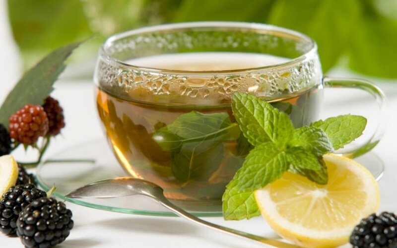 Tea with Mint and Lemon — Green, Refreshing, Photograph