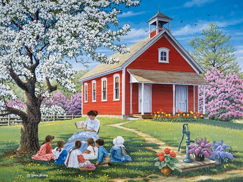 Teacher Reading to Children — Red
