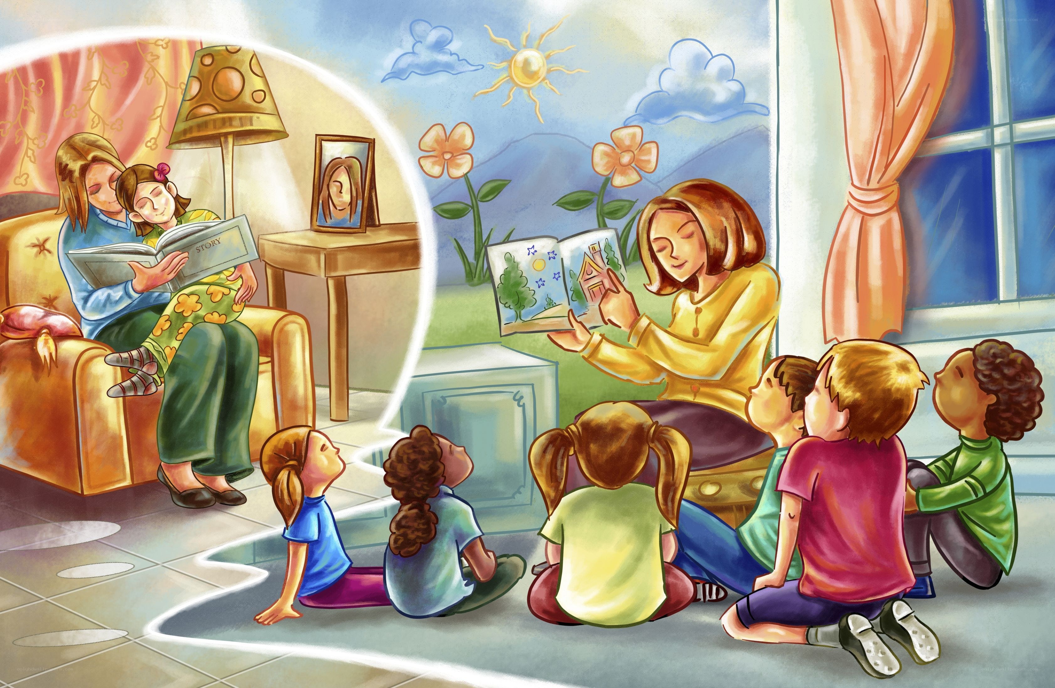 Teacher reading to children