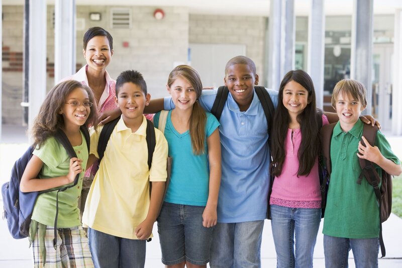 Teacher with Students — Blue