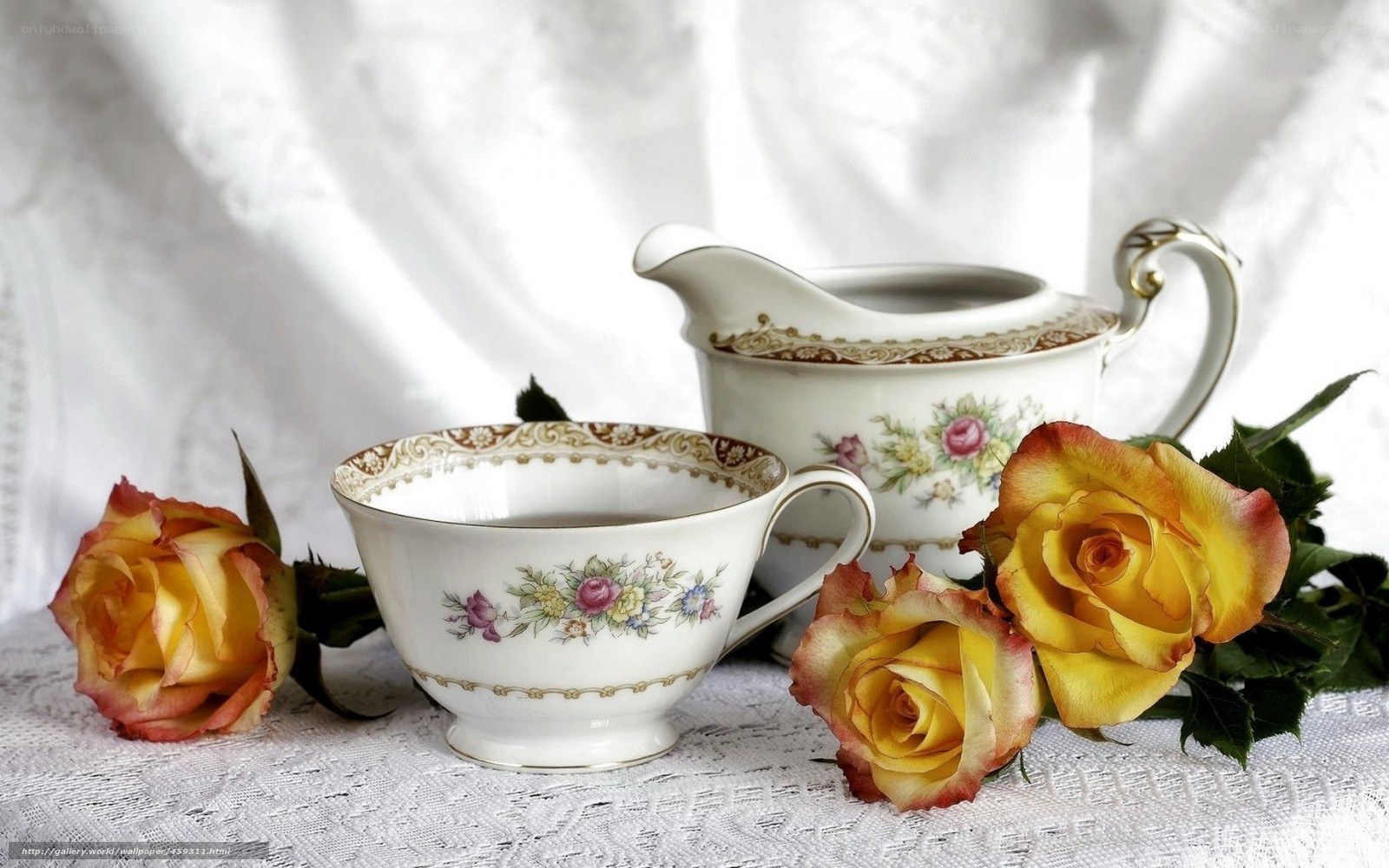 Teacup and roses still life