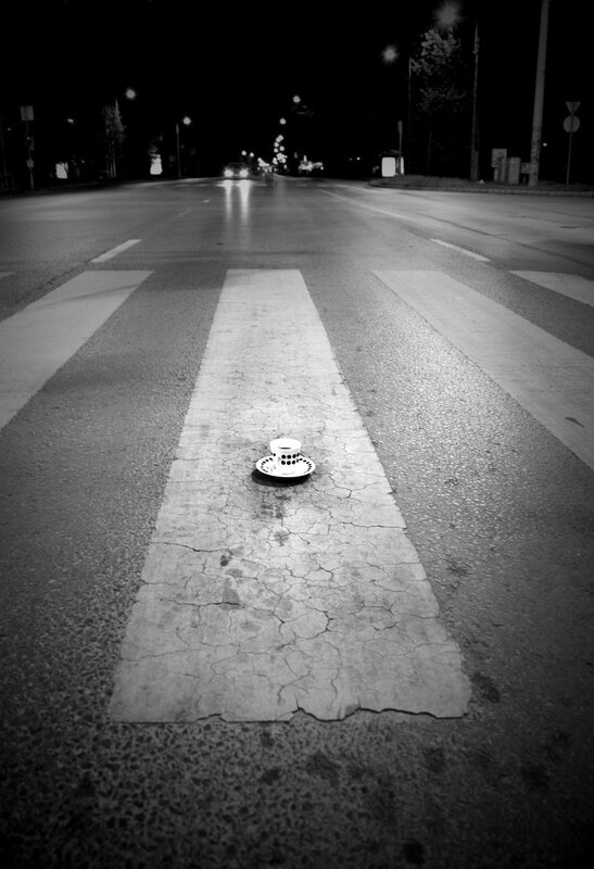 Teacup on a crosswalk