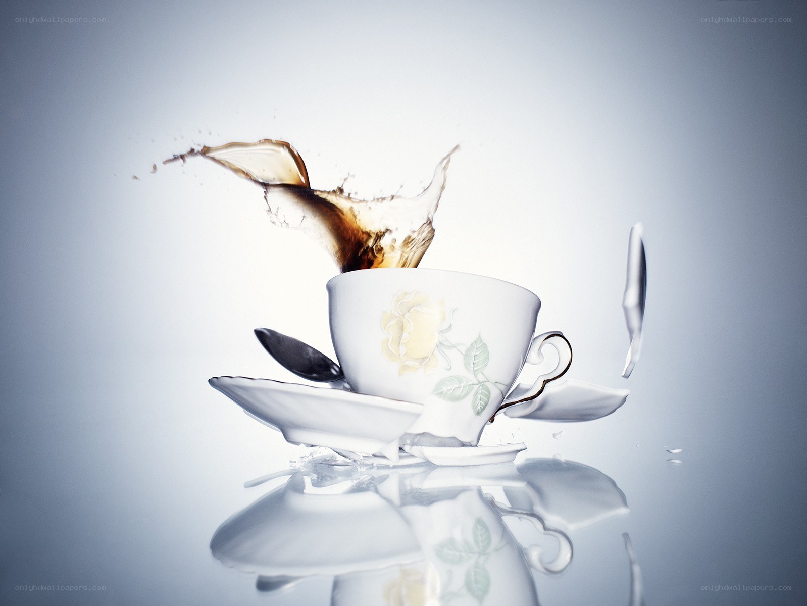 Teacup shattering in slow motion