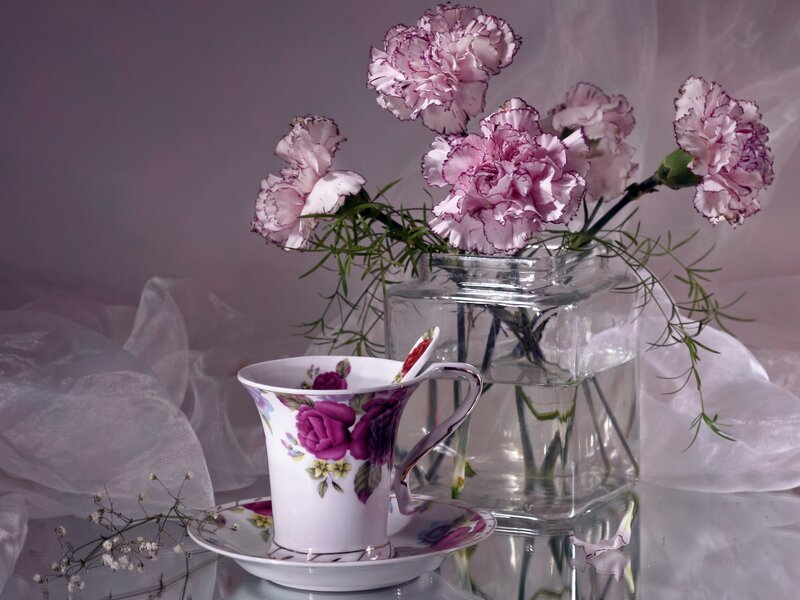 Teacup with carnations