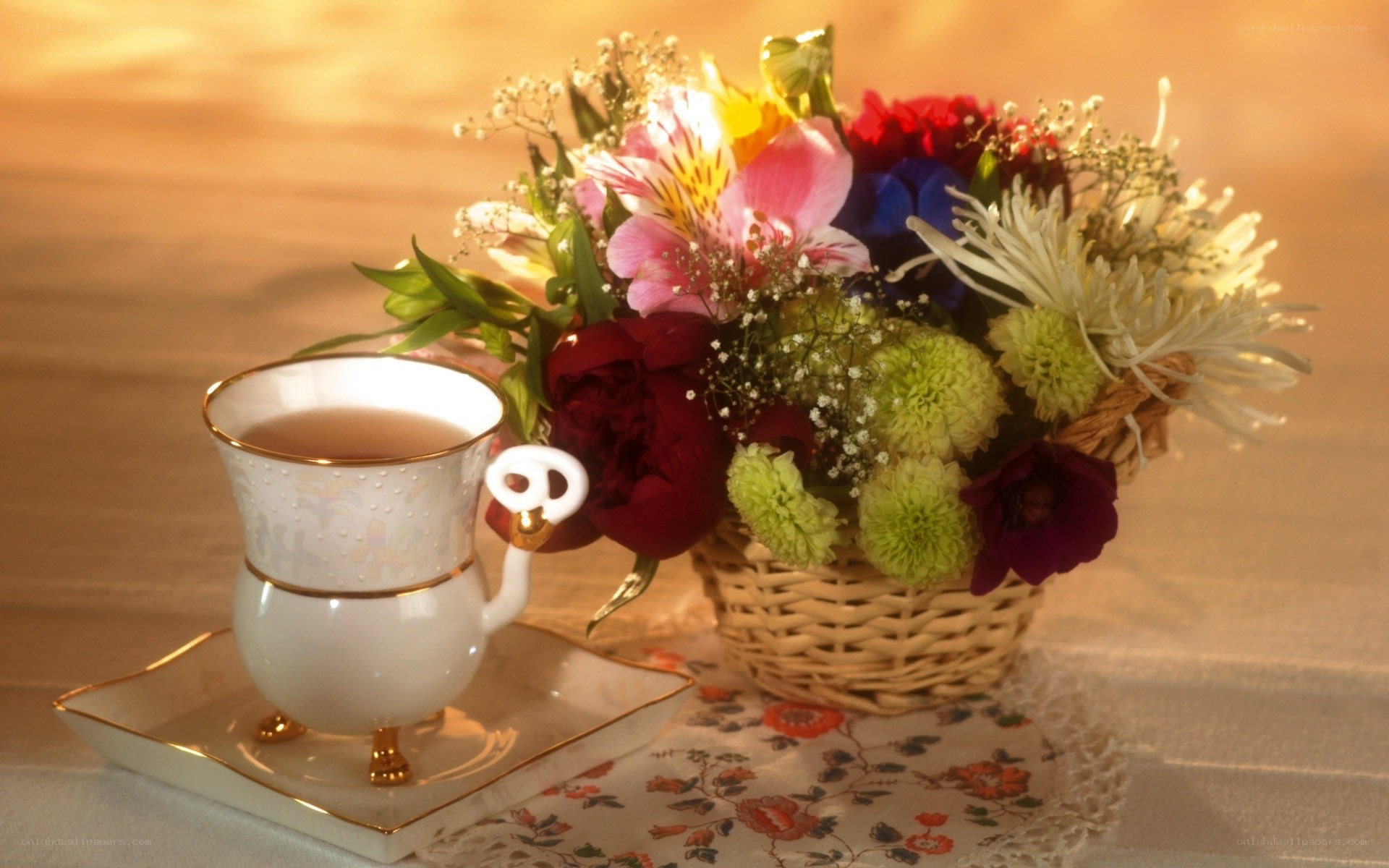 Teacup with floral arrangement