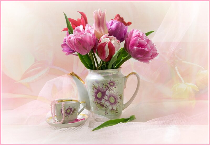 Teacup with Flowers — Pink, Serene