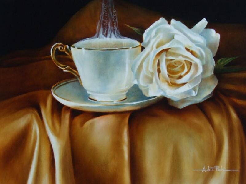 Teacup with white rose