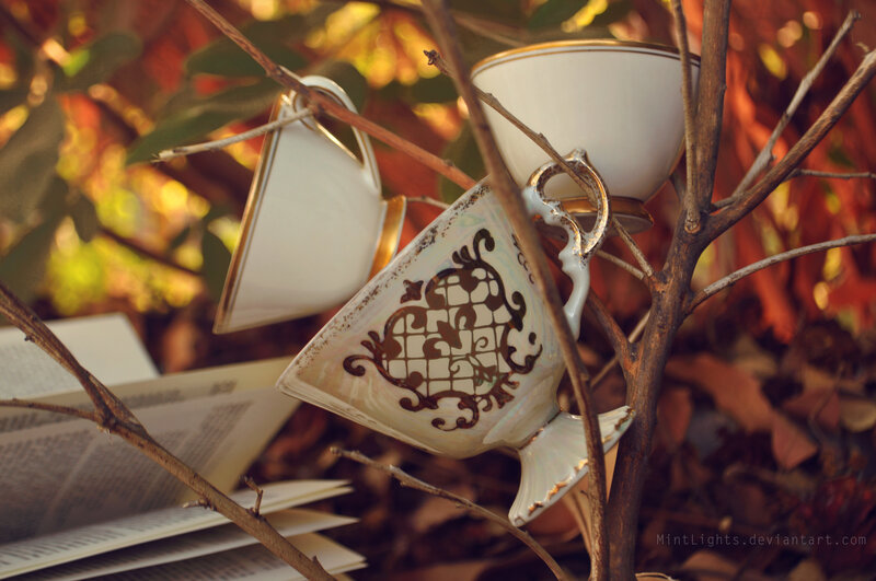 Teacups on Tree Branches — White