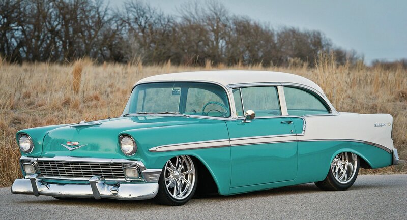 Teal and White Classic Car — Calm, Autumn