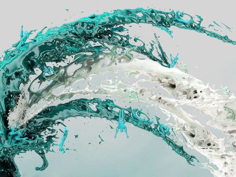 Teal and White Liquid Splashes — Dynamic, Digital Art