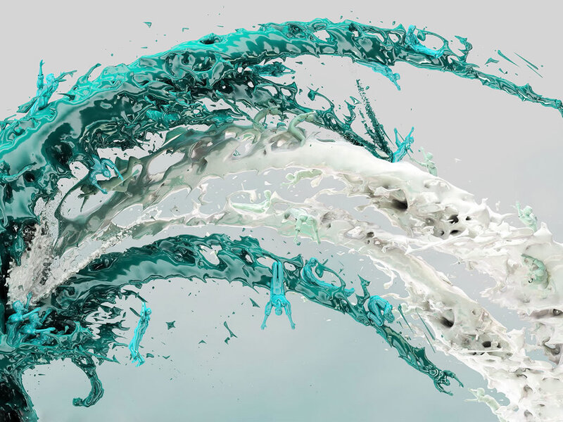 Teal and White Liquid Splashes — Dynamic