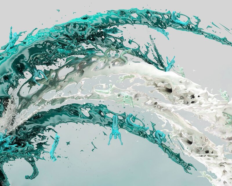 Teal and White Liquid Splashes