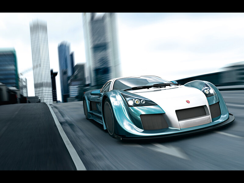 Teal and White Sports Car — Dynamic, 3d Render, City Skyline