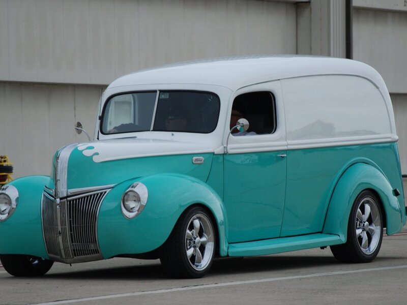 Teal and White Vintage Van