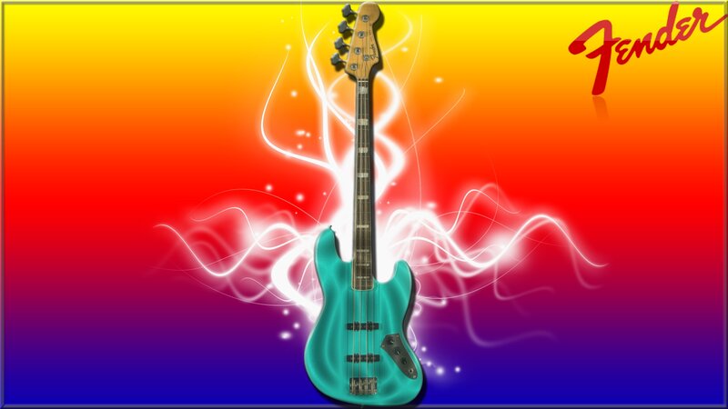 Teal Bass Guitar — Yellow