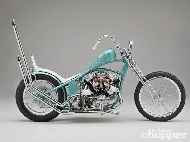 Teal Chopper Motorcycle — Neutral