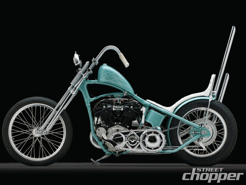 Teal Chopper Motorcycle