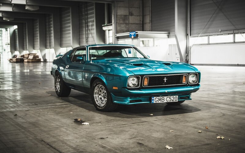 Teal classic muscle car