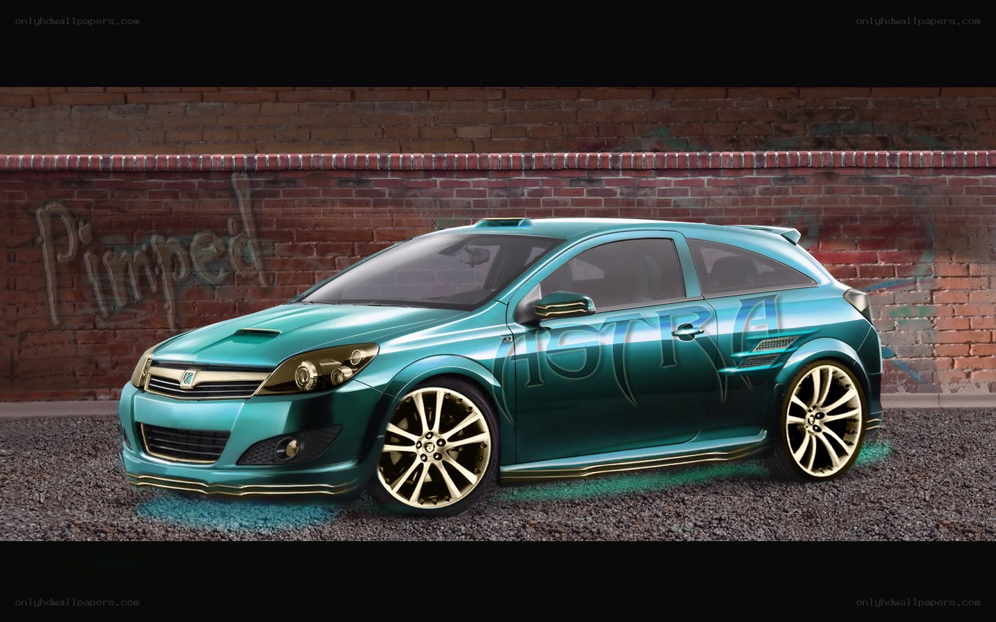 Teal custom hatchback car