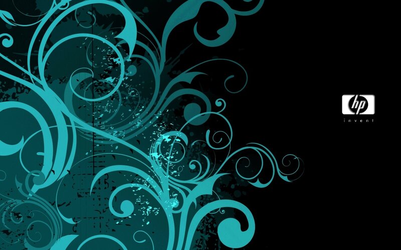 teal floral swirls on black