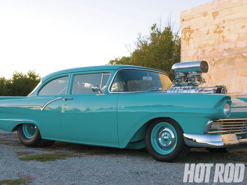 Teal Hot Rod Car — Dramatic, Sunset
