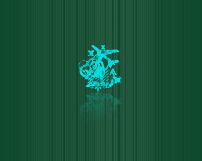 teal logo on green background
