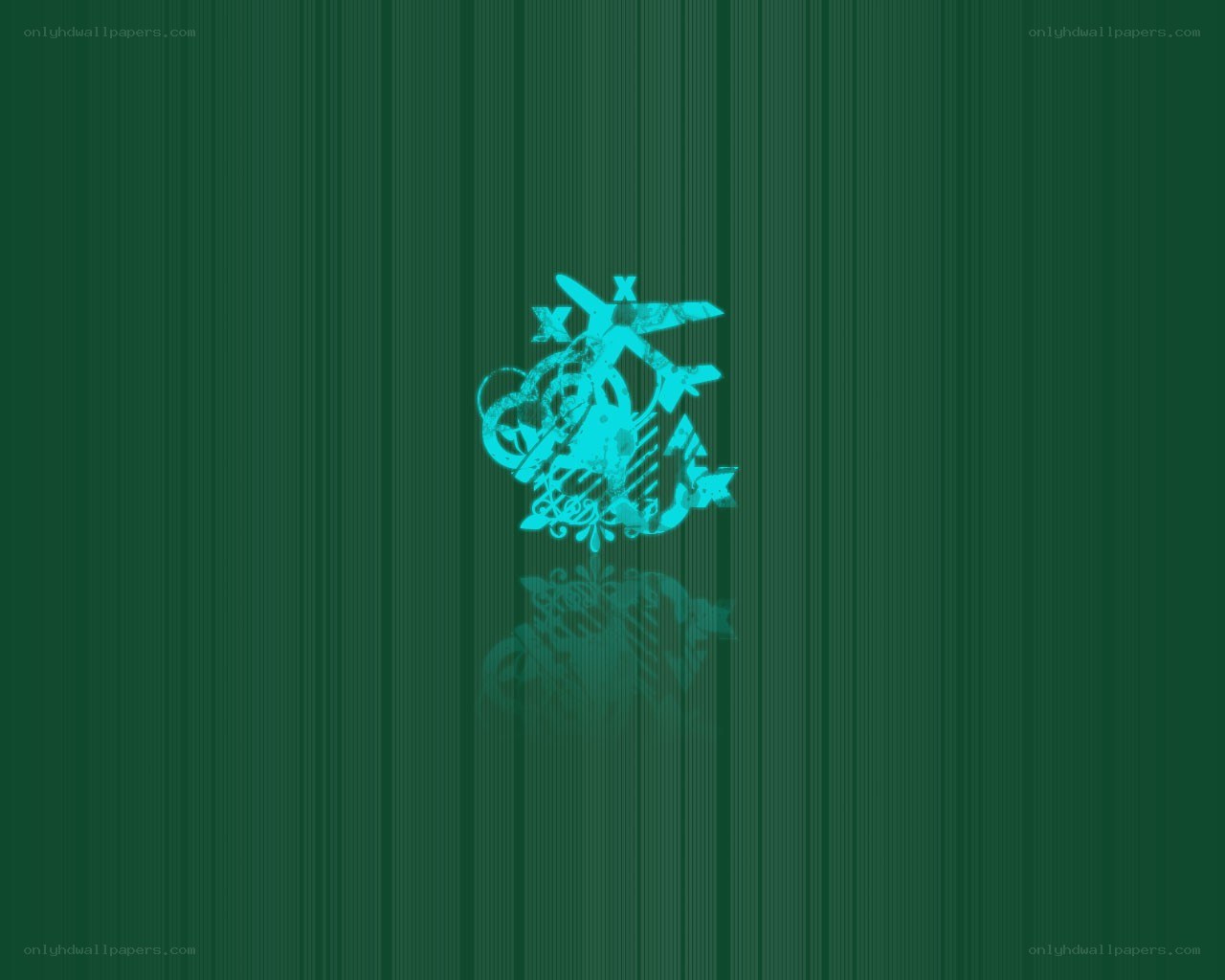 teal logo on green background