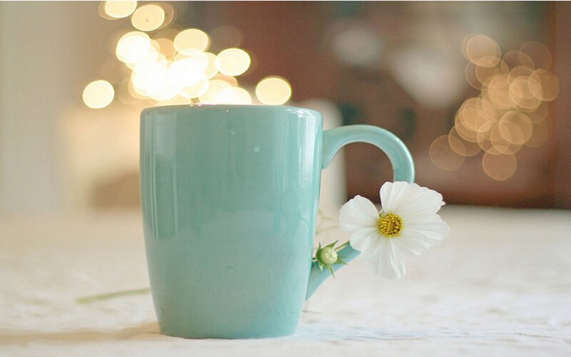 Teal Mug with Flower