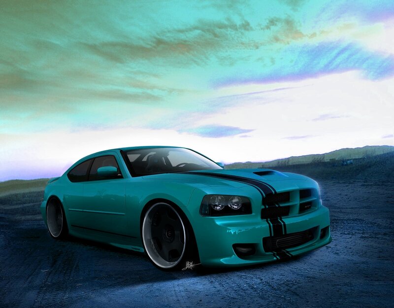 Teal Muscle Car — Dramatic