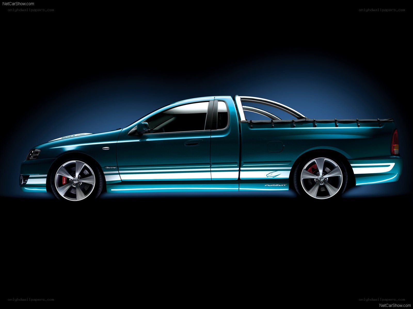teal pickup truck side profile