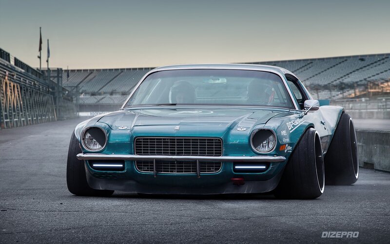 Teal Race Car — Dramatic, Sunset