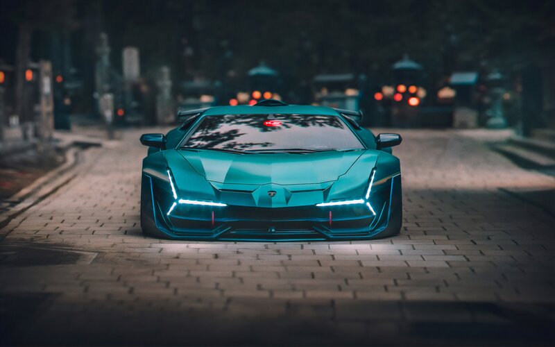 Teal Sports Car — Dramatic, Night, Photograph