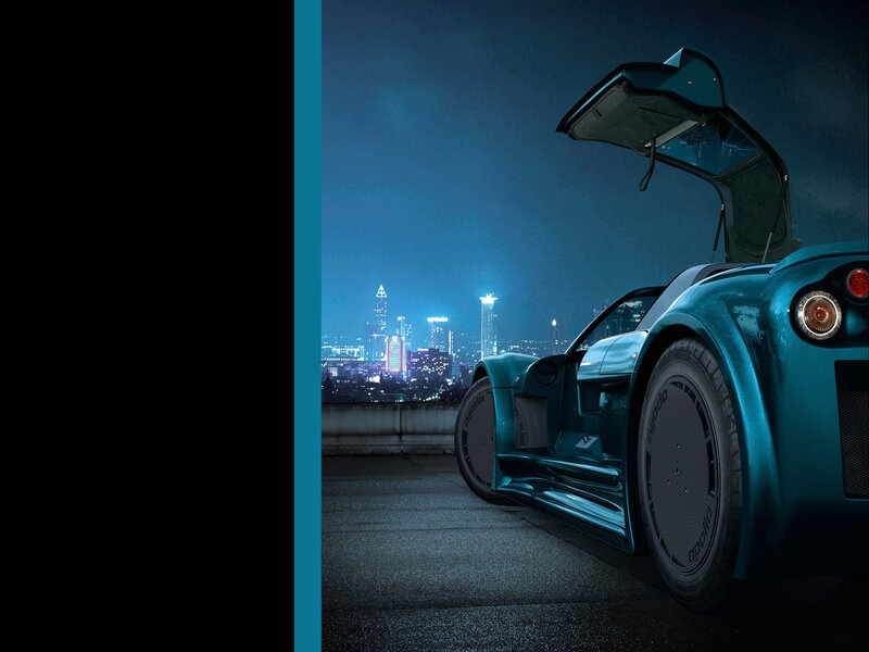 Teal Sports Car — Dramatic, Night
