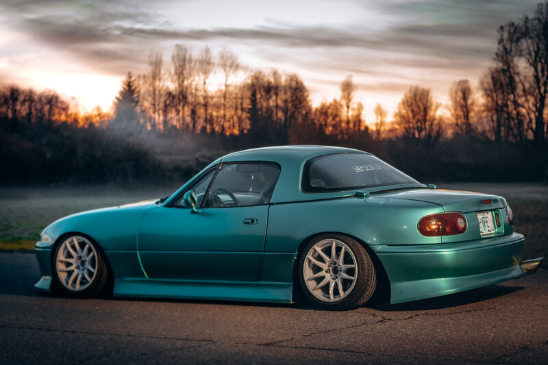Teal Sports Car — Dramatic, Sunset, Photograph