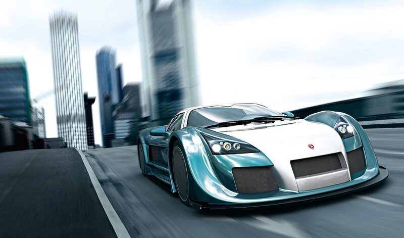 Teal sports car in city