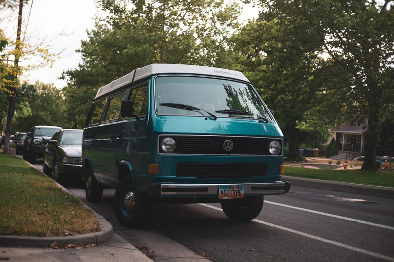 Teal Volkswagen Van — Calm
