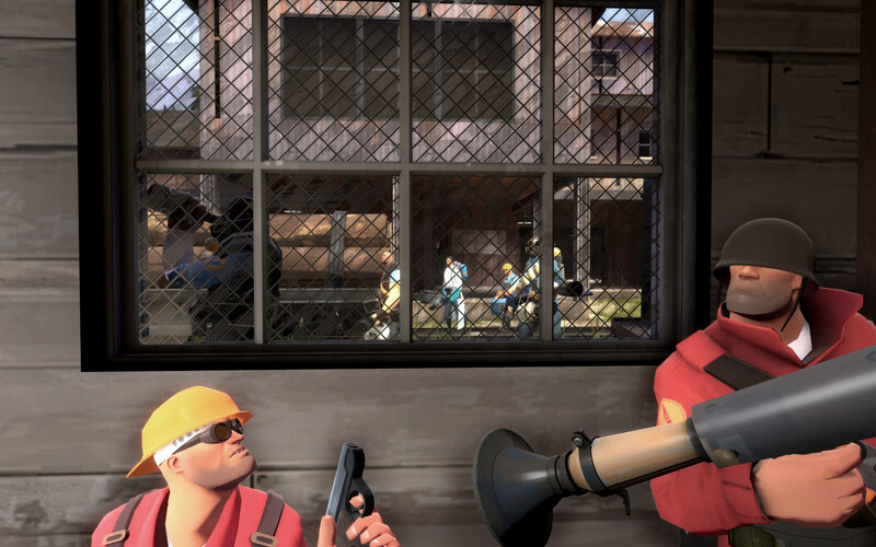 Team Fortress 2 characters at window
