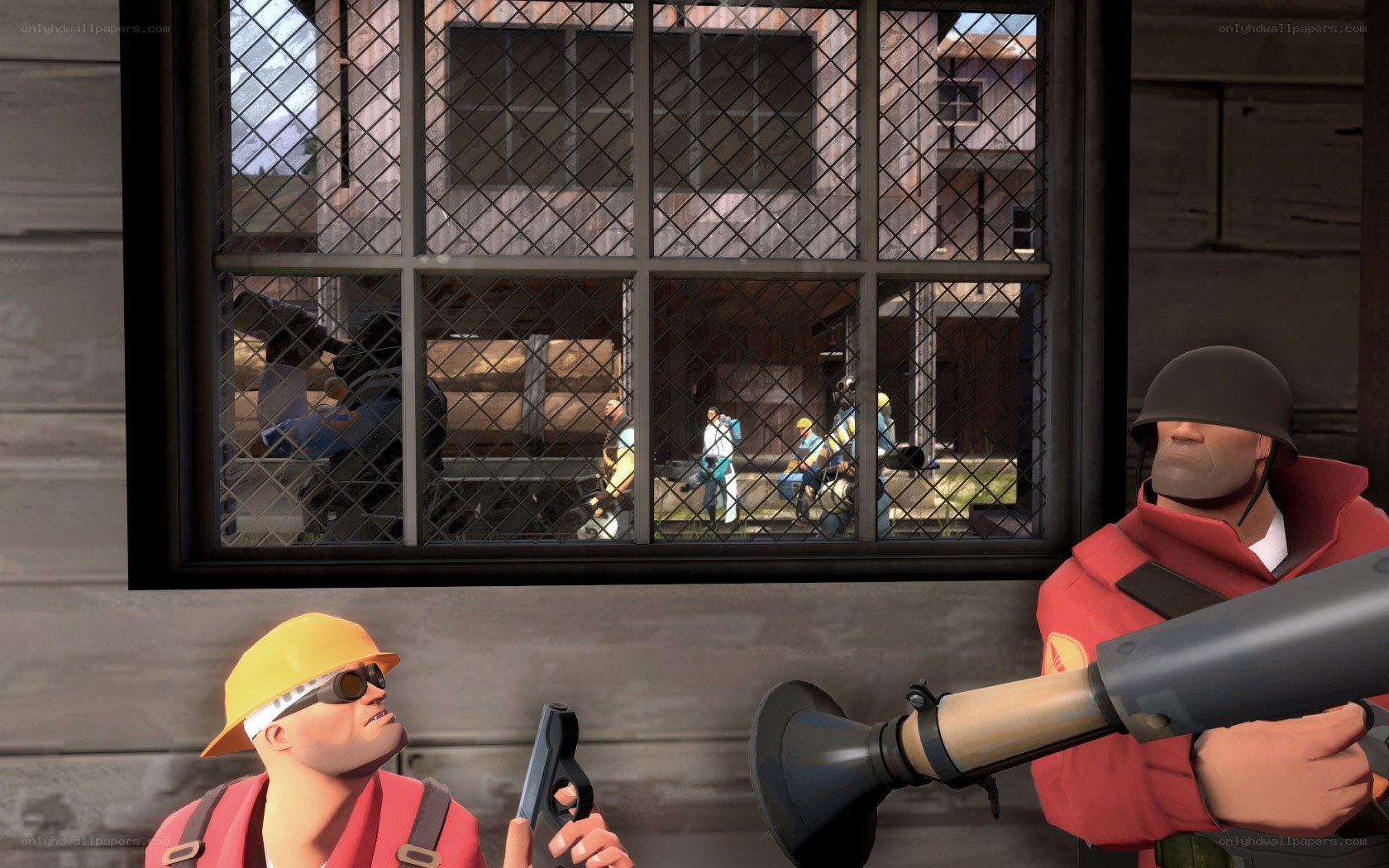 Team Fortress 2 characters at window