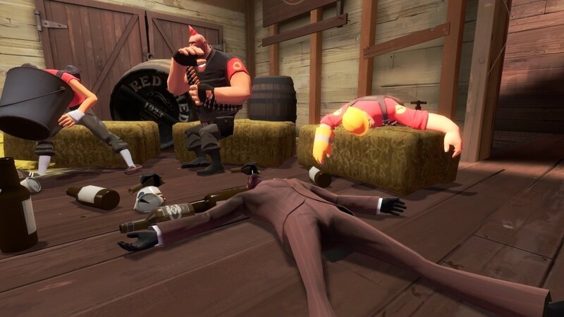 Team Fortress 2 characters in a barn