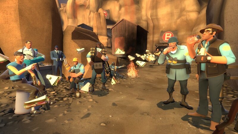 Team Fortress 2 characters in a base