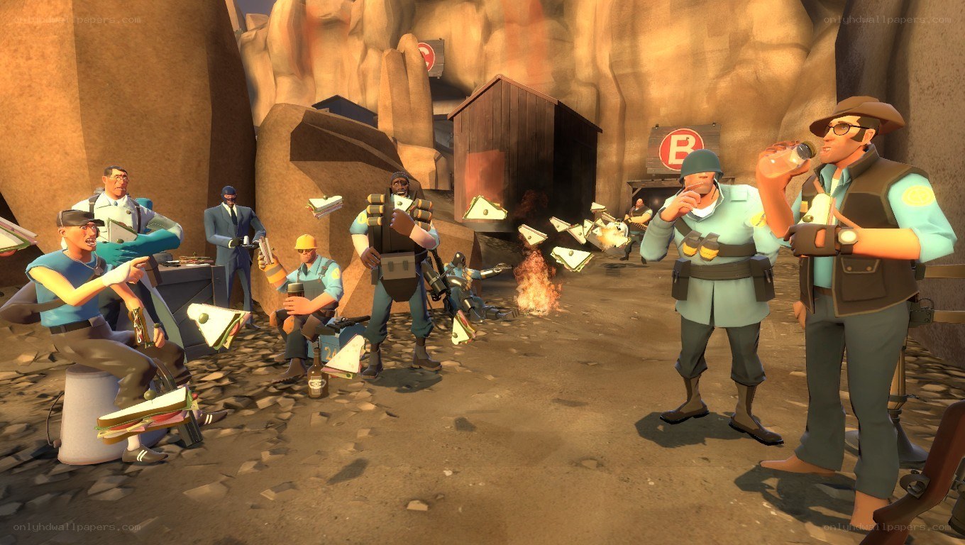 Team Fortress 2 characters in a base