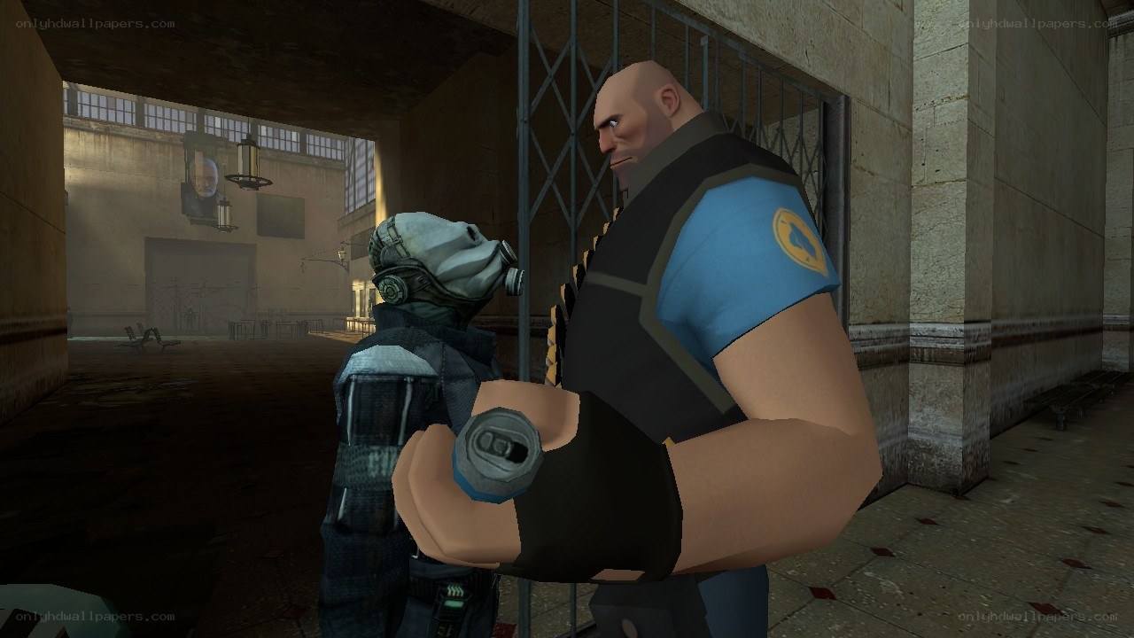Team Fortress 2 characters in a corridor