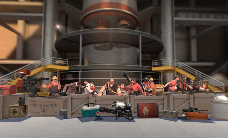 Team Fortress 2 characters in a factory