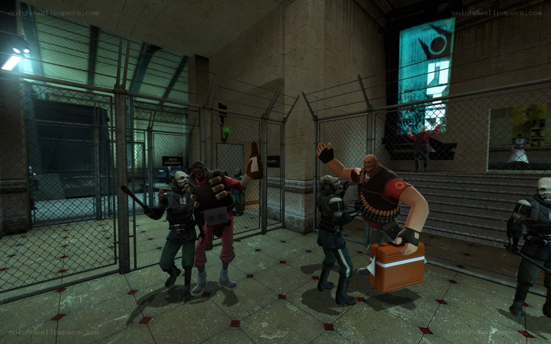 Team Fortress 2 characters in a prison