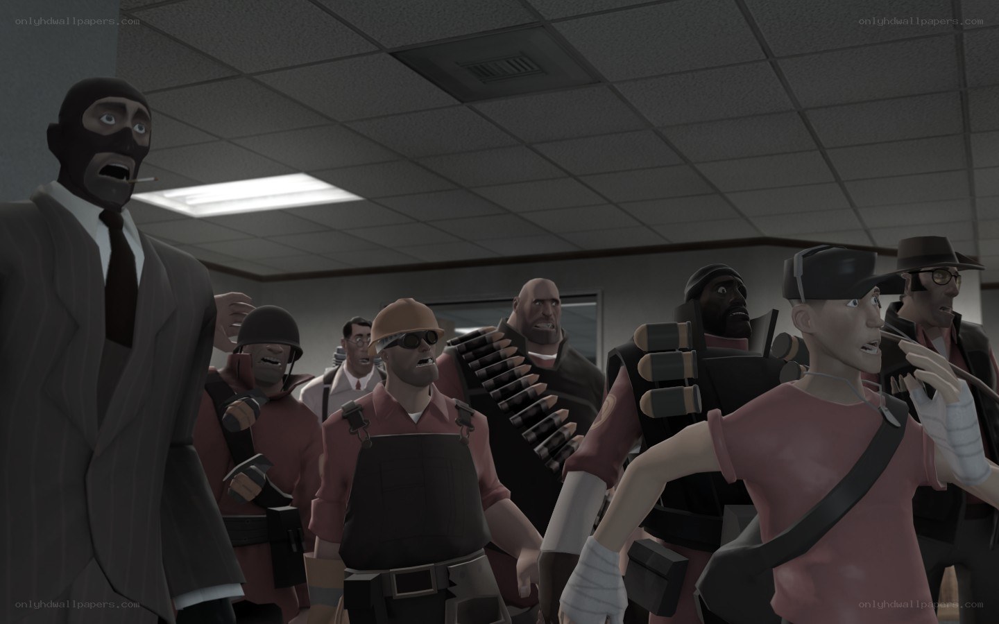 Team Fortress 2 characters in a room