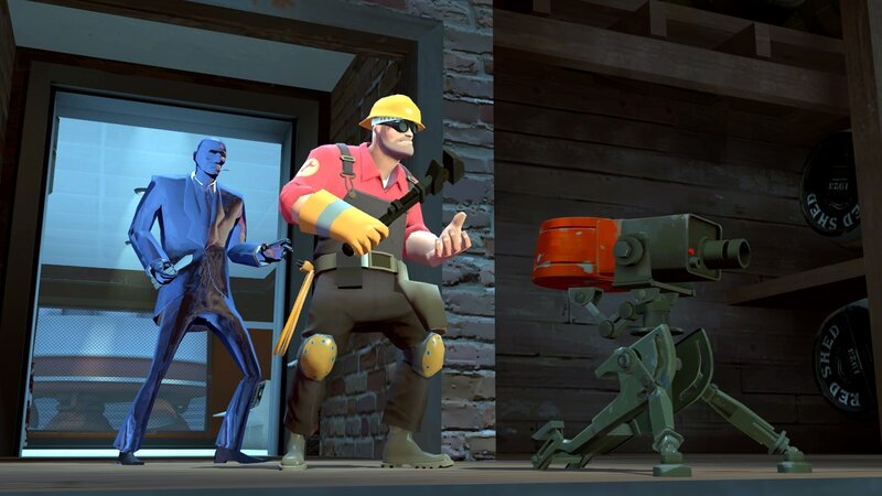 Team Fortress 2 characters in a shed