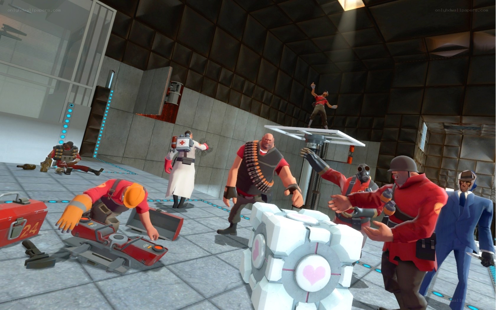 Team Fortress 2 characters in lab