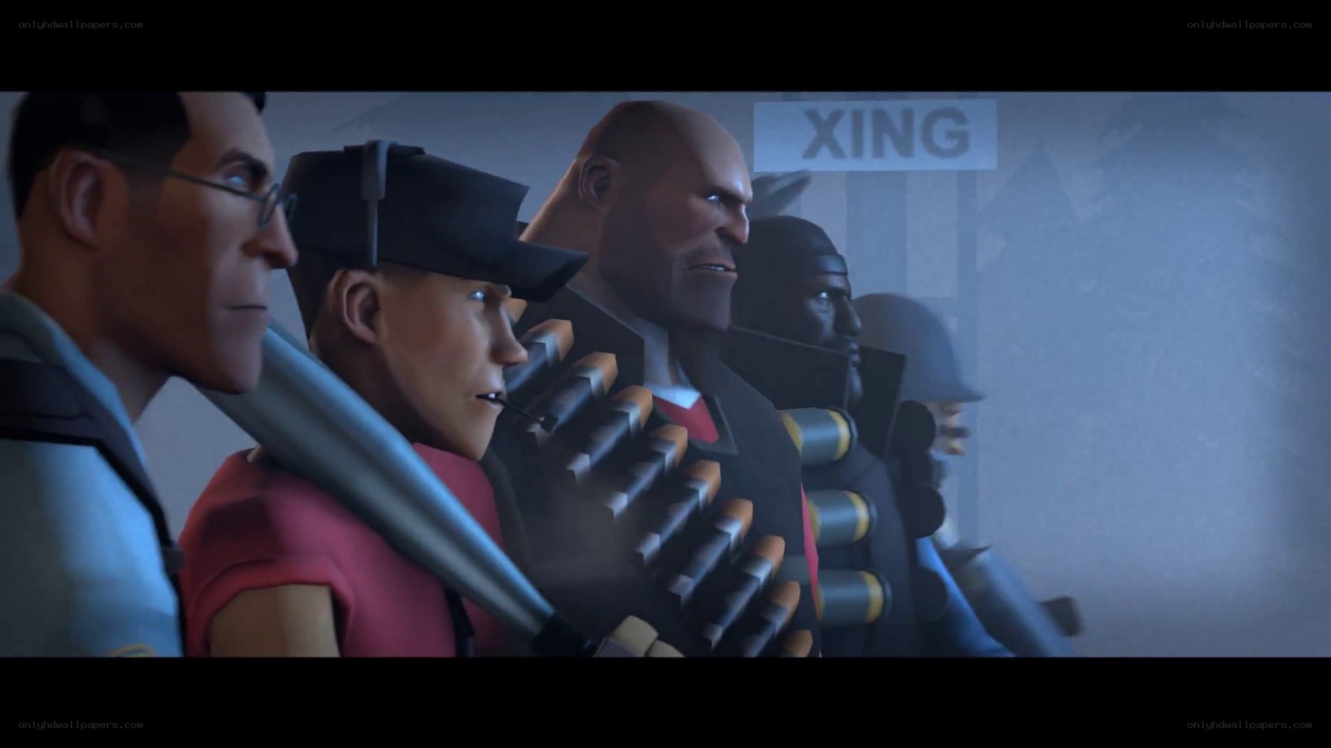 Team Fortress 2 characters in line