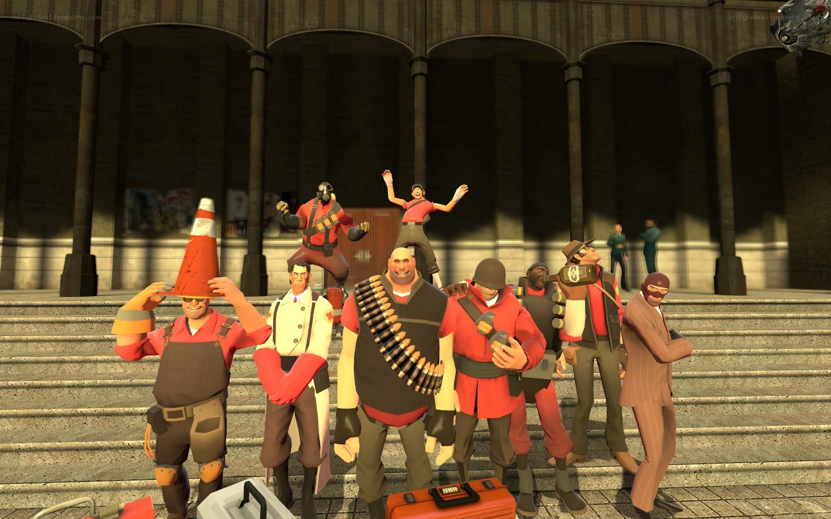 Team Fortress 2 characters on steps