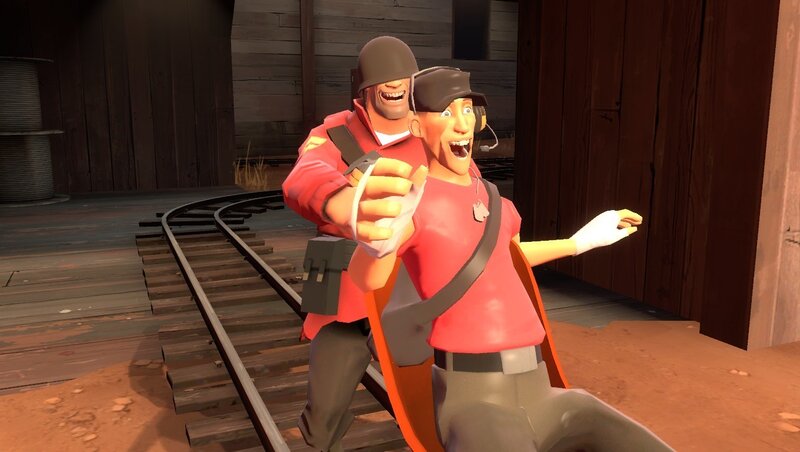 Team Fortress 2 characters on train tracks